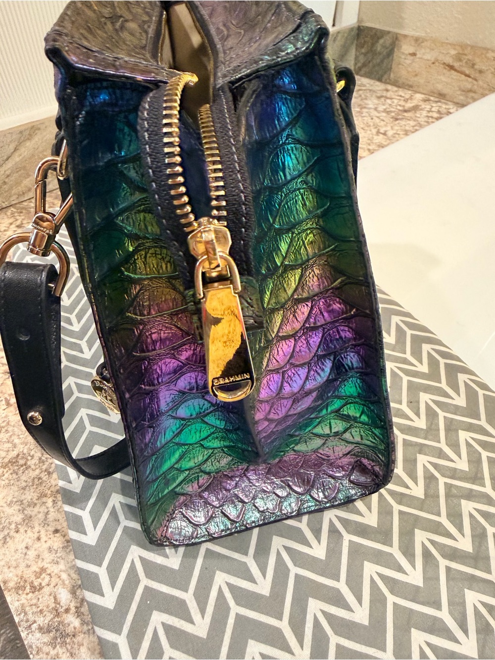 Brahmin Iridescent Rainbow Croc-Embossed Tote with Black Handles - Picture 5 of 7